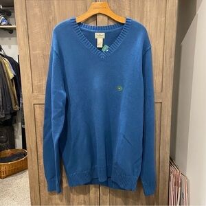 NWT LL Bean Mens V Neck Cotton Sweater Blue XL Tall XLT